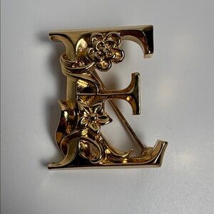 Avon Gold Floral Initial E Brooch